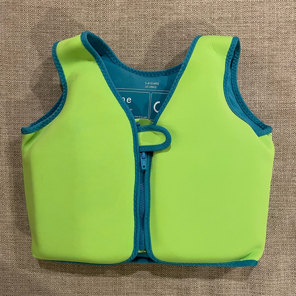 Vine Swim Vest Floatation Training KIDS 5-8 Years 30-35KG Zipper Close Green